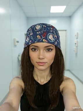 Navy Floral & Dentistry Print Scrub Cap